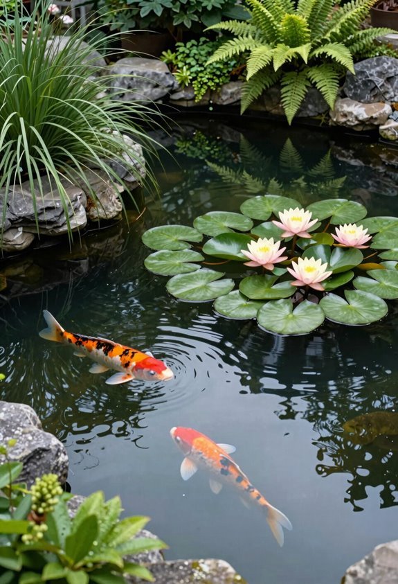 10 Backyard Koi Pond Ideas That Transform Your Space 9 water lilies edge greenery thrive