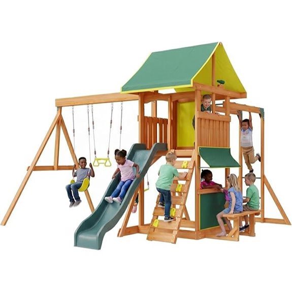 10 Best Rated Backyard Playsets for 2026 6 Wooden Swing Set with Slide Swings & Play Deck (Green)