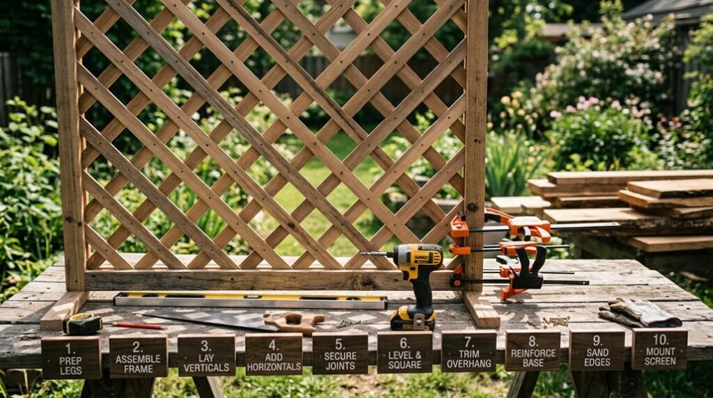 diy lattice privacy screen construction steps