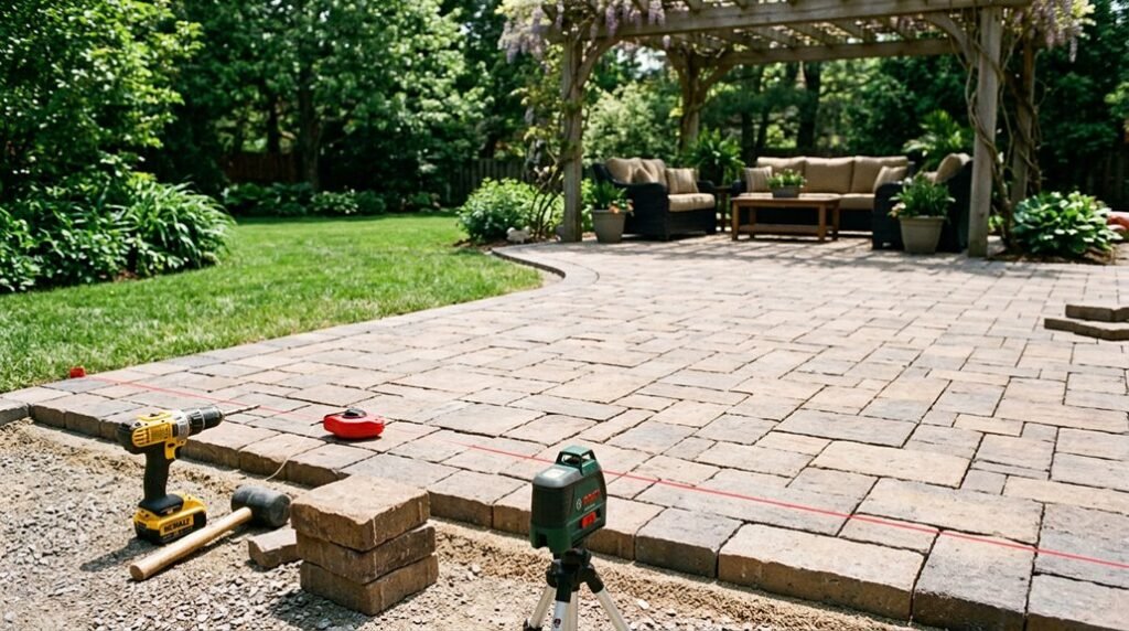 large paver patio construction steps
