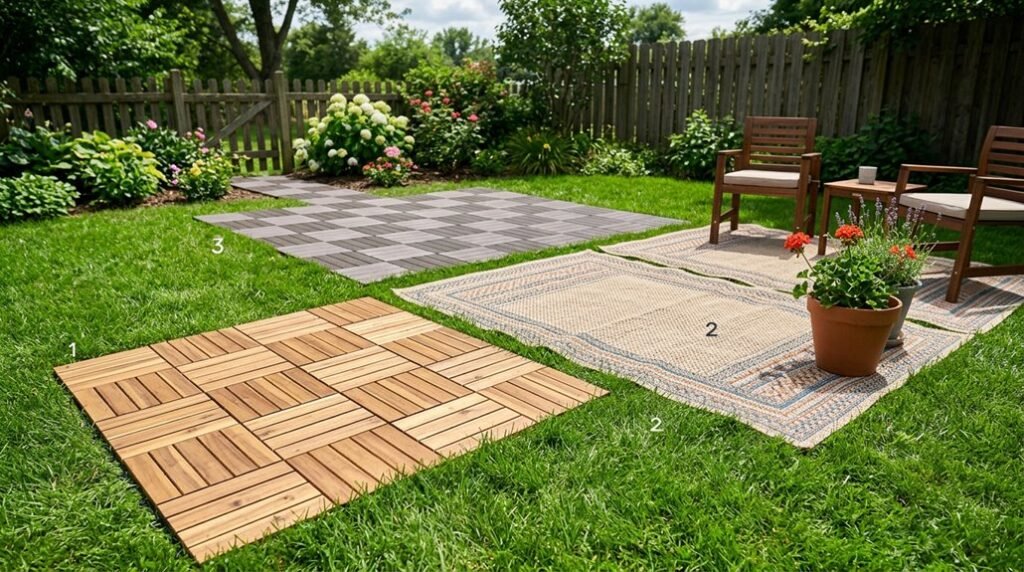 three affordable patio ideas over grass
